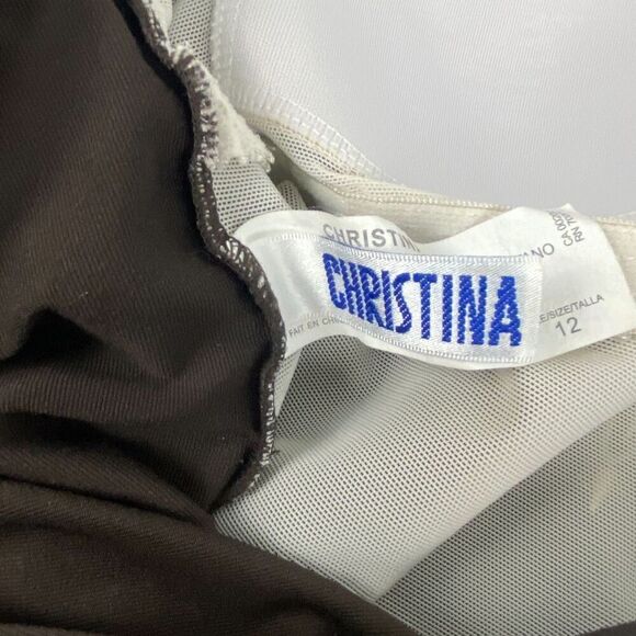 Christina Brown and White Embroidered One Piece Swim Suit - Picture 6 of 7